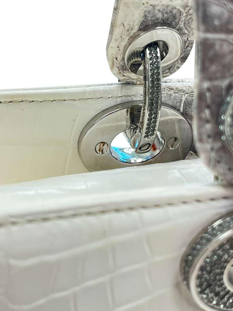 Christian Dior Lady Dior Sac Niloticus Crocodile Himalaya White Crystal Hardware en vente 5