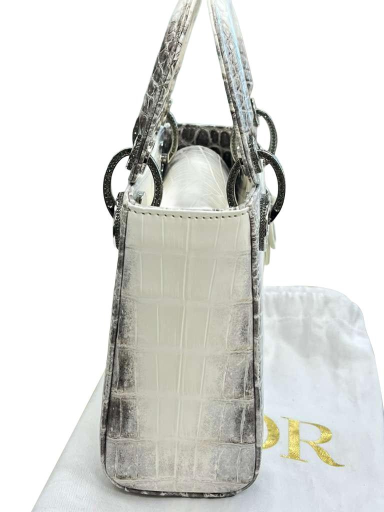 Christian Dior Lady Dior Sac Niloticus Crocodile Himalaya White Crystal Hardware en vente 6