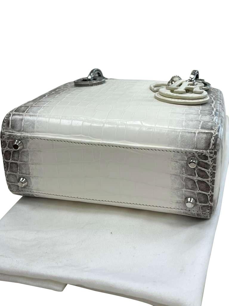 Christian Dior Lady Dior Sac Niloticus Crocodile Himalaya White Crystal Hardware en vente 7