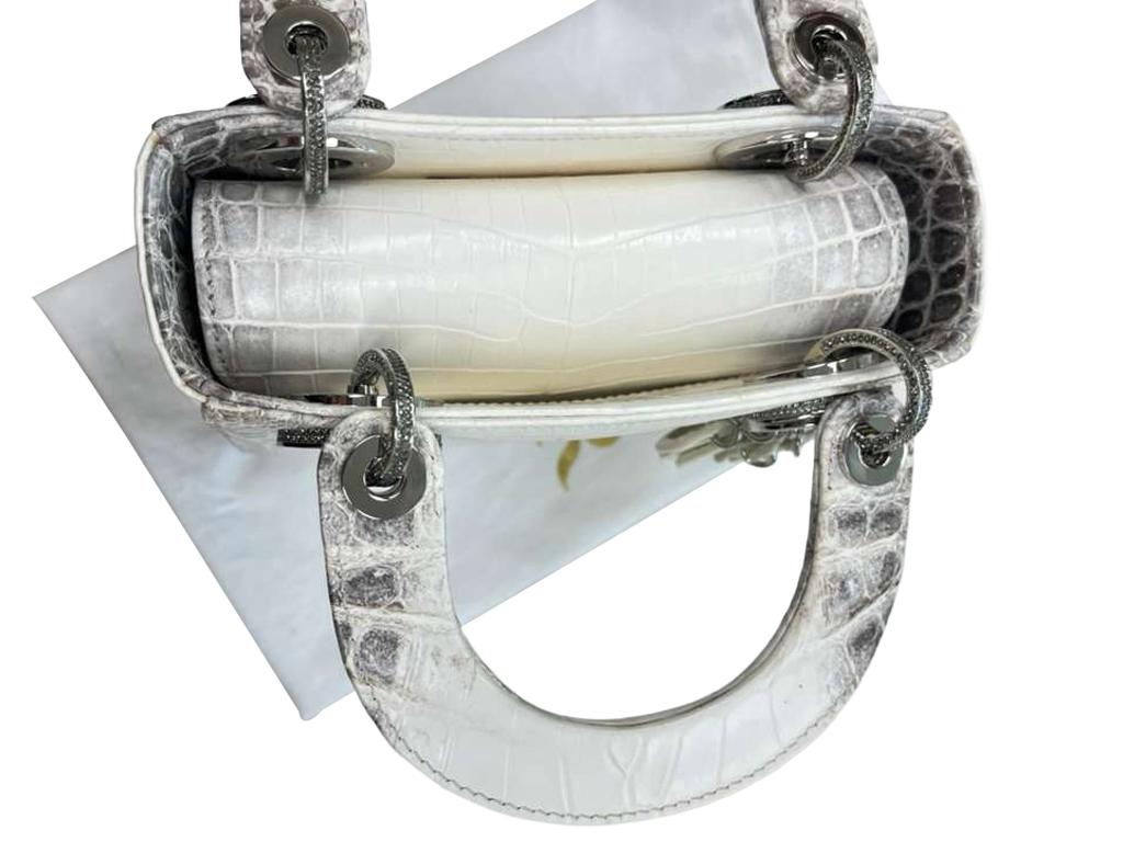Christian Dior Lady Dior Sac Niloticus Crocodile Himalaya White Crystal Hardware en vente 9