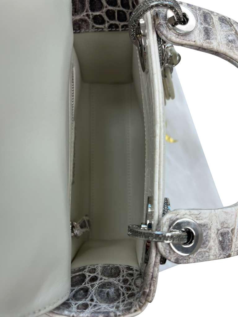 Christian Dior Lady Dior Sac Niloticus Crocodile Himalaya White Crystal Hardware en vente 10