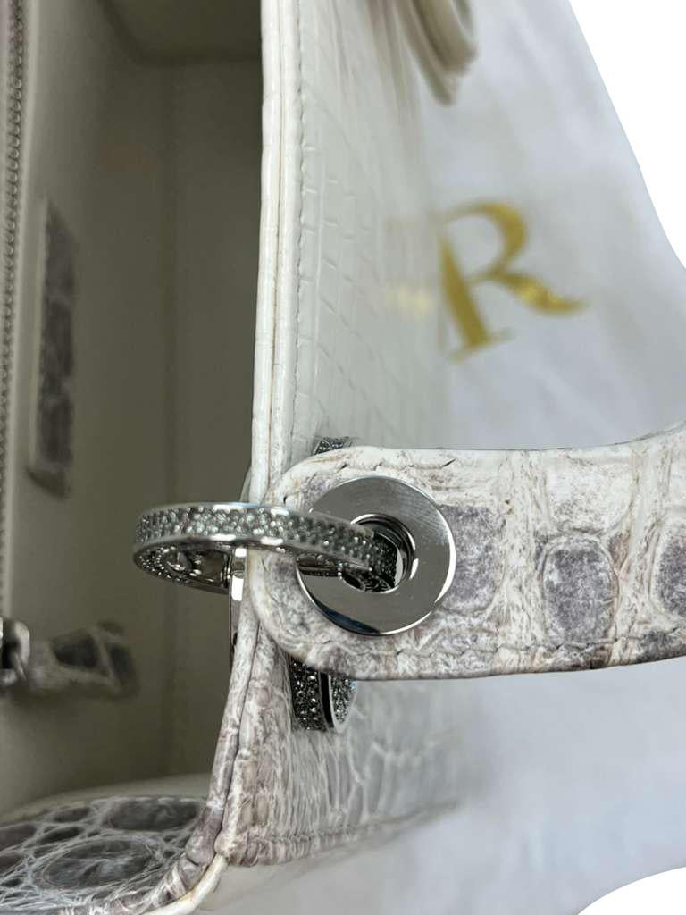 Christian Dior Lady Dior Sac Niloticus Crocodile Himalaya White Crystal Hardware en vente 11