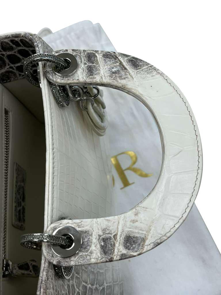 Christian Dior Lady Dior Sac Niloticus Crocodile Himalaya White Crystal Hardware en vente 12