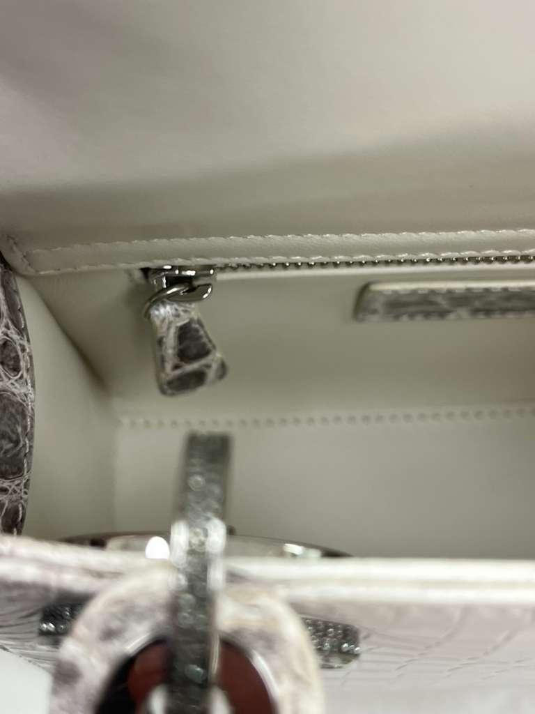 Christian Dior Lady Dior Sac Niloticus Crocodile Himalaya White Crystal Hardware en vente 14