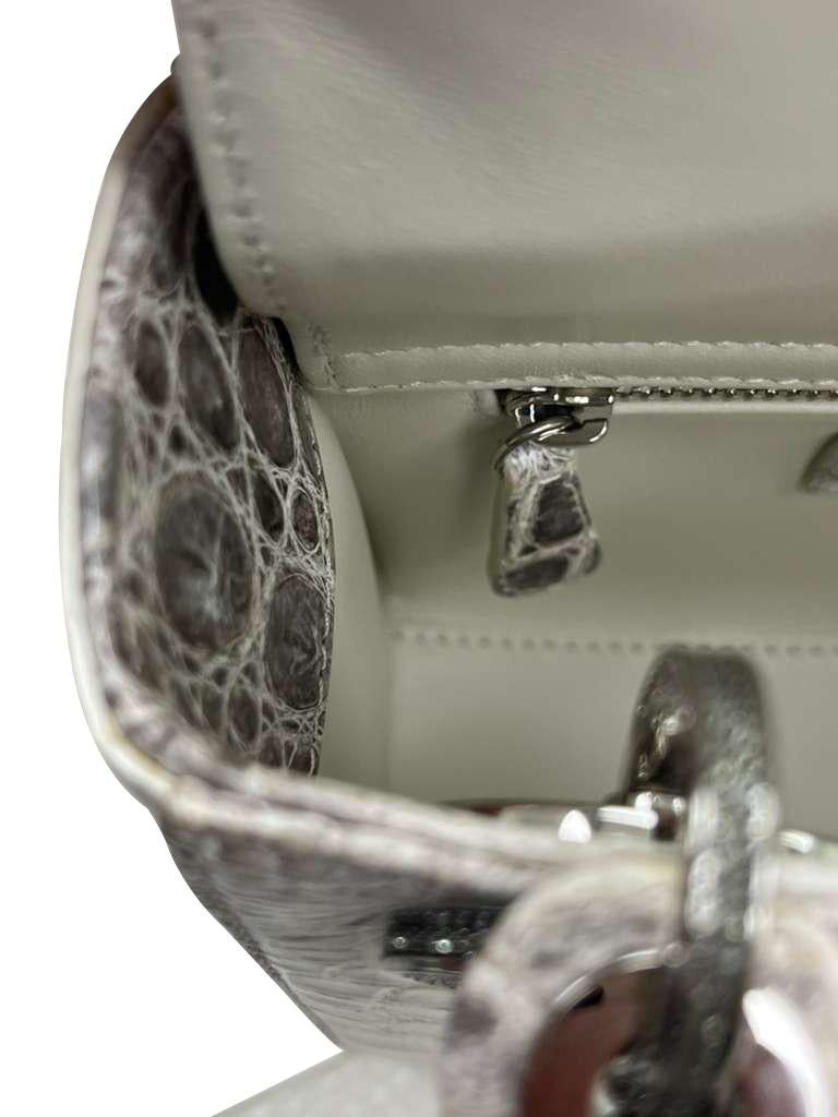 Christian Dior Lady Dior Sac Niloticus Crocodile Himalaya White Crystal Hardware en vente 15