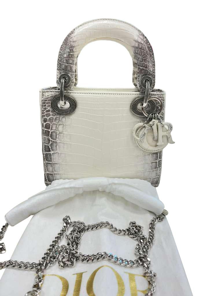 Blanc Christian Dior Lady Dior Sac Niloticus Crocodile Himalaya White Crystal Hardware en vente