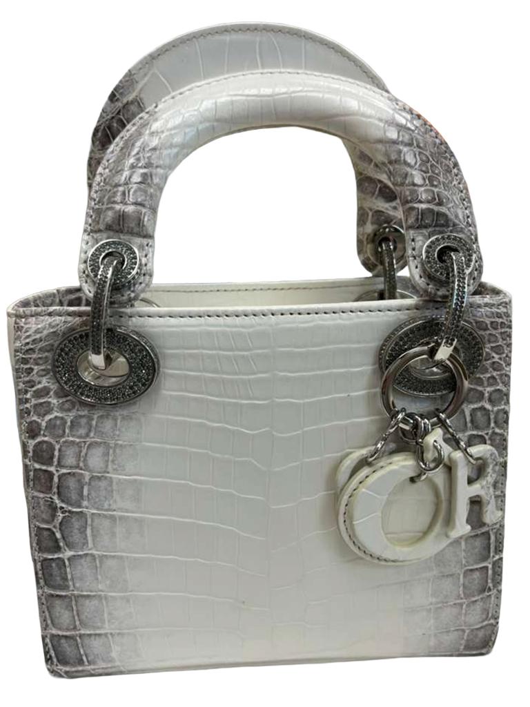 Christian Dior Lady Dior Sac Niloticus Crocodile Himalaya White Crystal Hardware Pour femmes en vente
