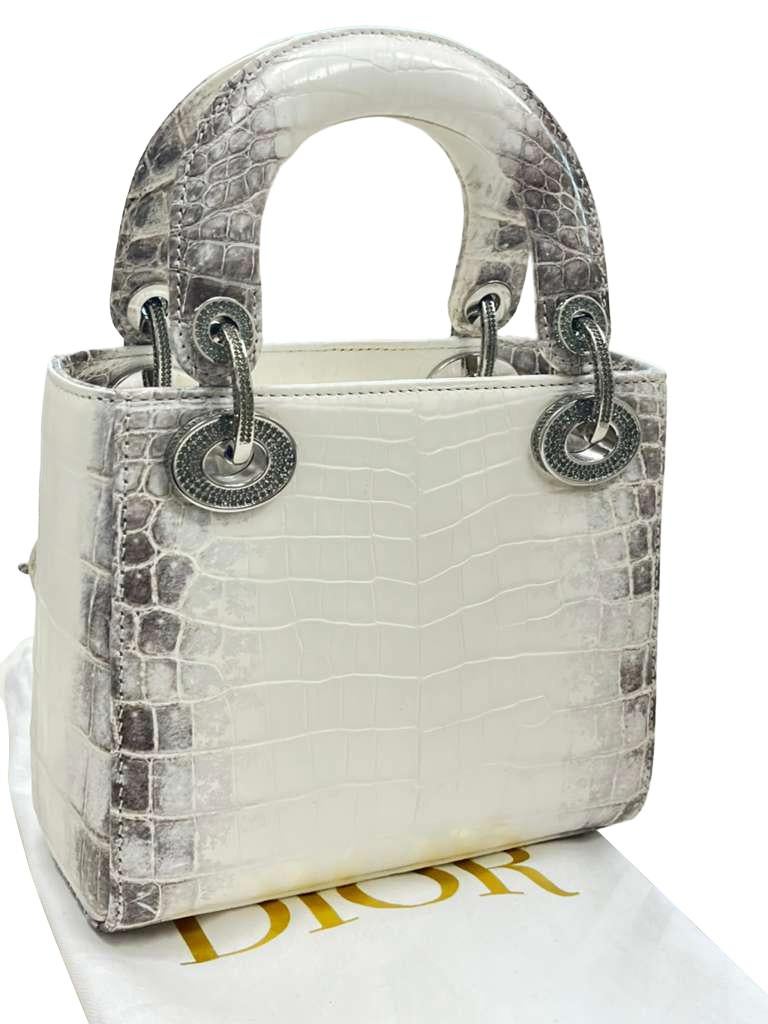 Christian Dior Lady Dior Sac Niloticus Crocodile Himalaya White Crystal Hardware en vente 1