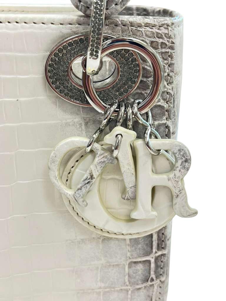 Christian Dior Lady Dior Sac Niloticus Crocodile Himalaya White Crystal Hardware en vente 2