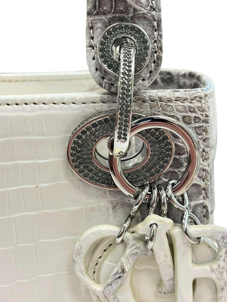 Christian Dior Lady Dior Sac Niloticus Crocodile Himalaya White Crystal Hardware en vente 3