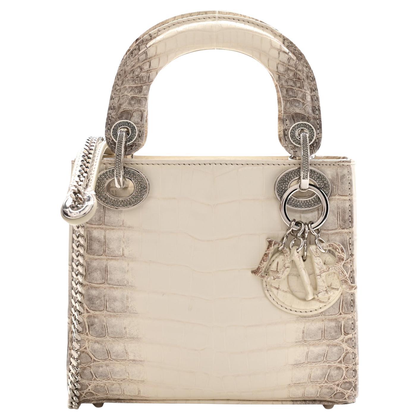 Christian Dior Lady Dior Sac Niloticus Crocodile Himalaya White Crystal Hardware en vente