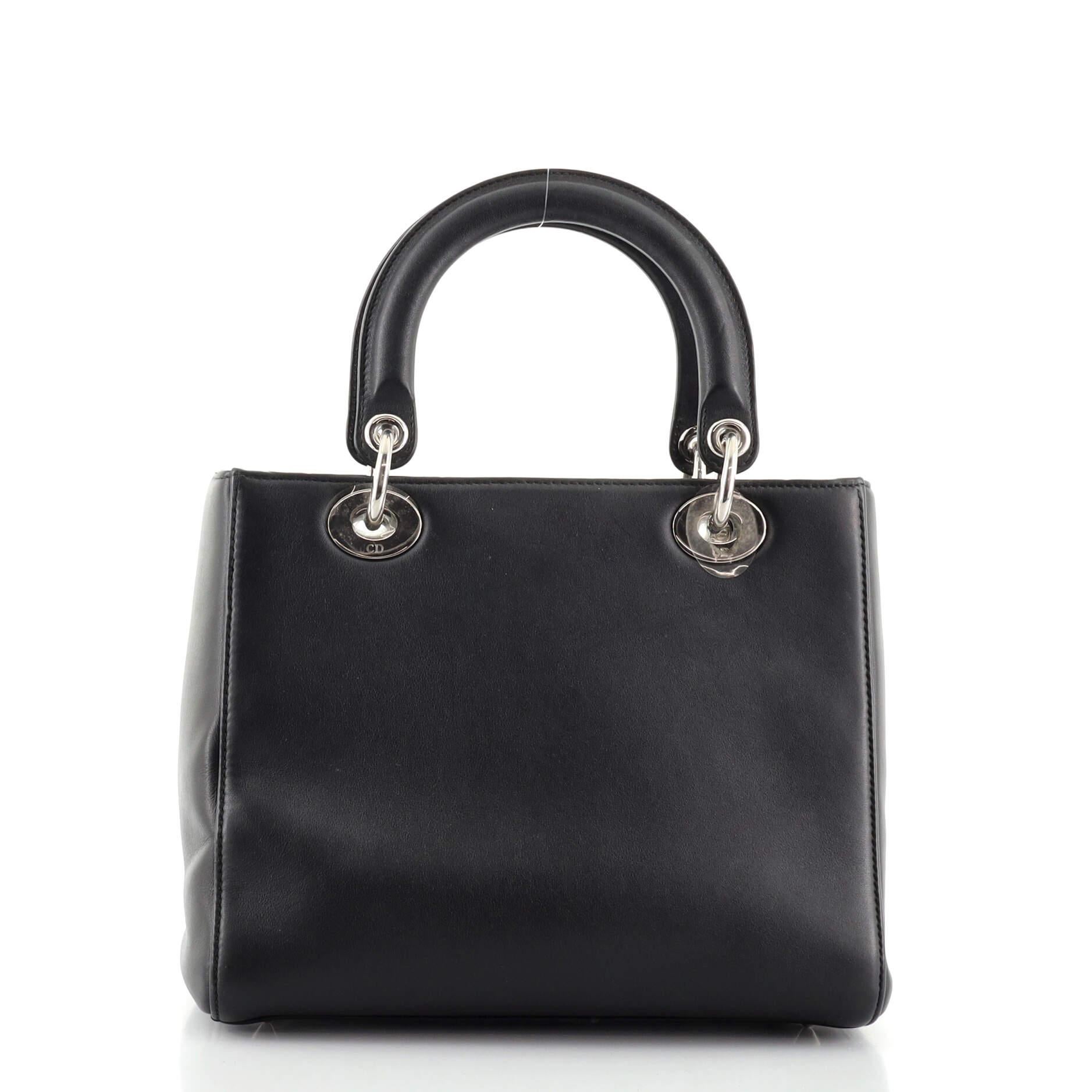 Black Christian Dior Lady Dior Bag Patch Embellished Leather Medium