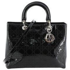 Christian Dior Lady Dior Bag Stitched Cannage Patent Large