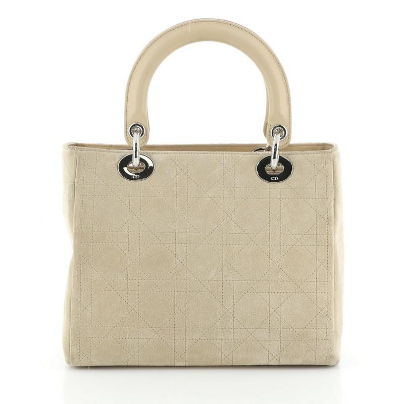 Beige Christian Dior Lady Dior Bag Stitched Cannage Suede Medium