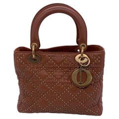 Christian Dior Lady Dior Bag Studded Brown Lambskin Leather