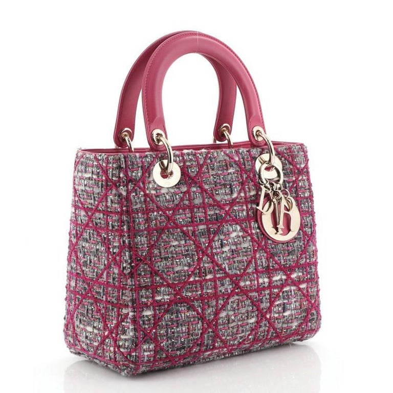 Christian Dior Lady Dior Bag Tweed with Leather Medium at 1stDibs
