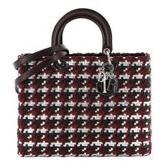 Christian Dior Lady Dior Bag Woven Leather With Tweed Large