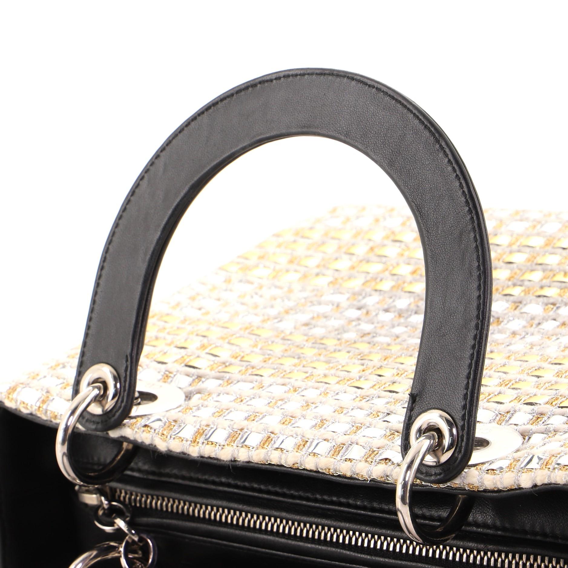 Christian Dior Lady Dior Bag Woven Leather with Tweed Medium In Good Condition In NY, NY