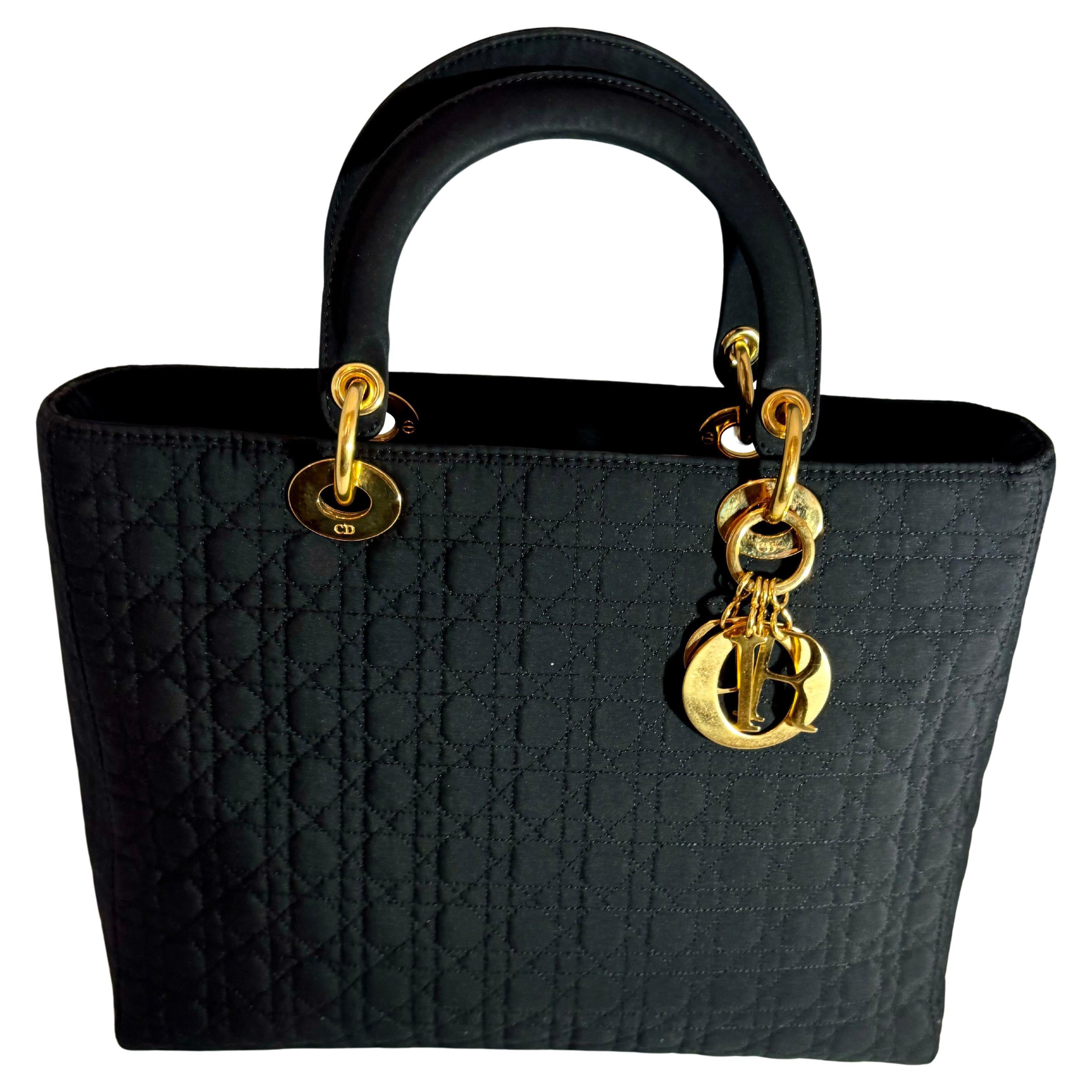 Christian Dior Lady Dior Nero Nylon Taglia Grande Vintage Hardware Oro Preowned