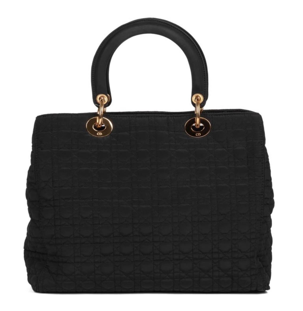 Christian Dior Lady Dior Schwarzes Nylon Medium GroBe Vintage Gold Hardware Preowned Lady Dior Schwarzes Nylon