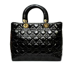 Christian Dior Lady Dior Black Patent Top Handle Bag