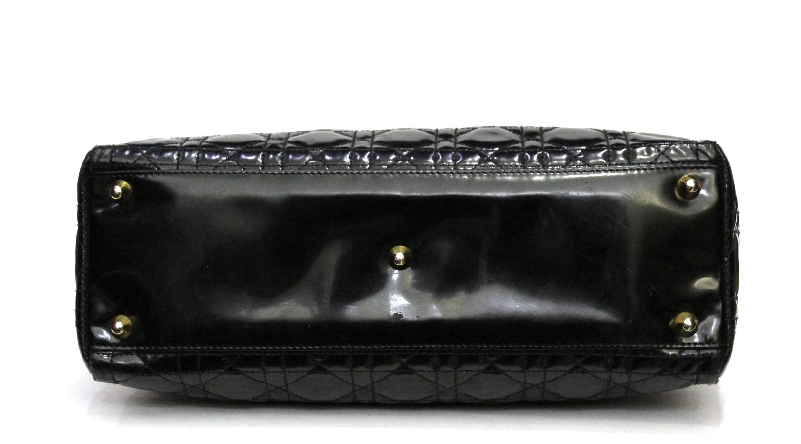 Christian Dior Lady Dior Black Patent Top Handle Bag In Good Condition In Torre Del Greco, IT