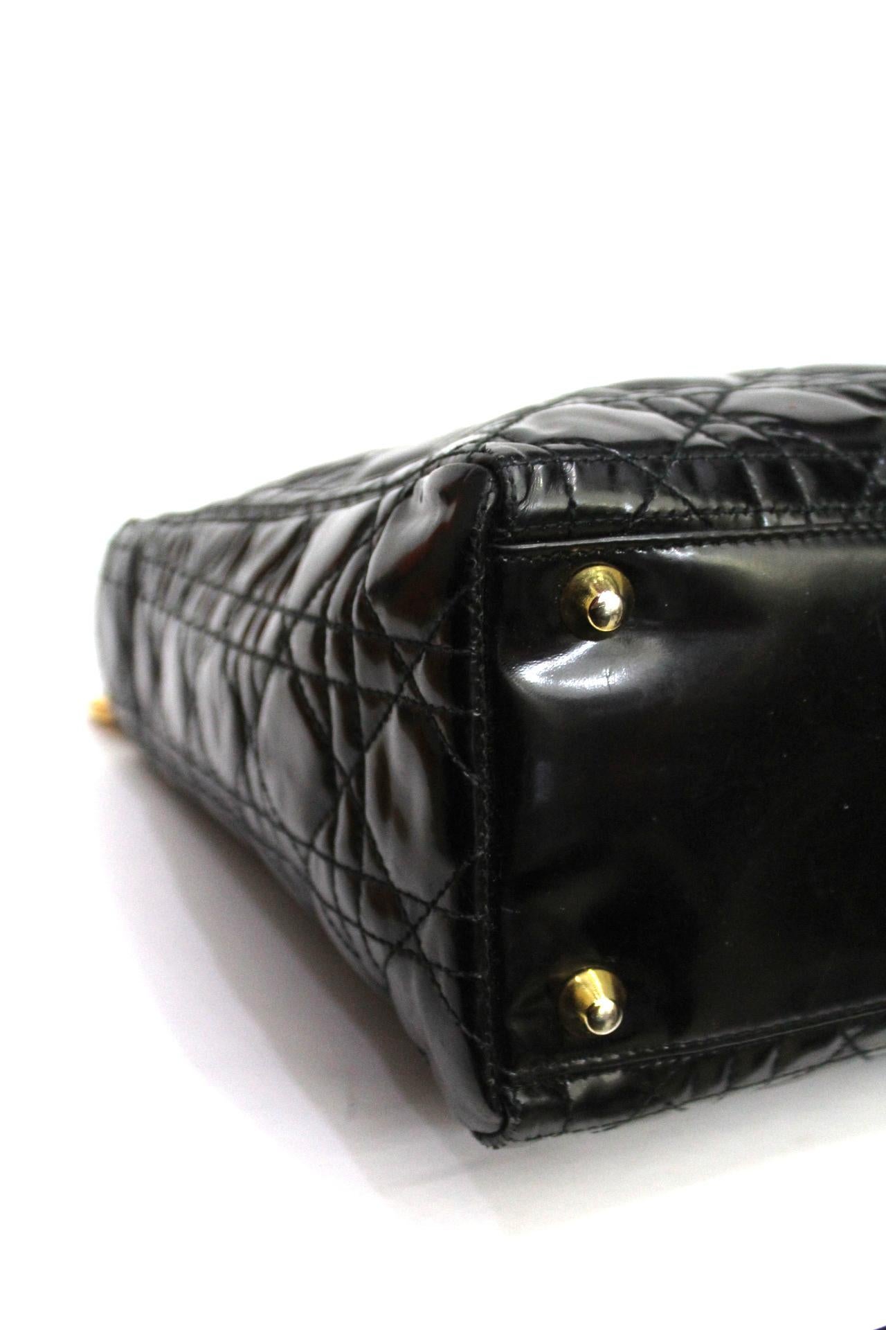 Christian Dior Lady Dior Black Patent Top Handle Bag 1