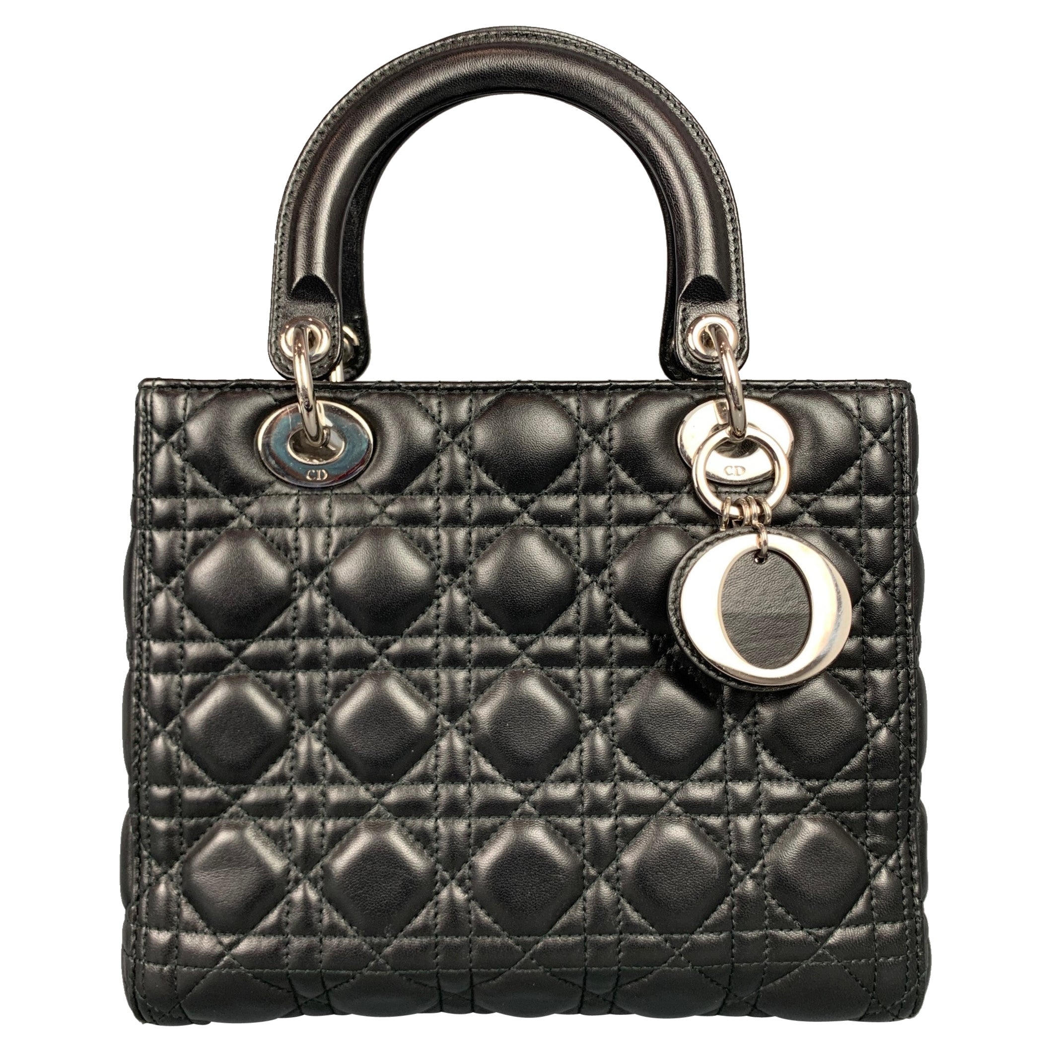 CHRISTIAN DIOR Lady Dior Black Quilted Lamb Leather Medium Handbag