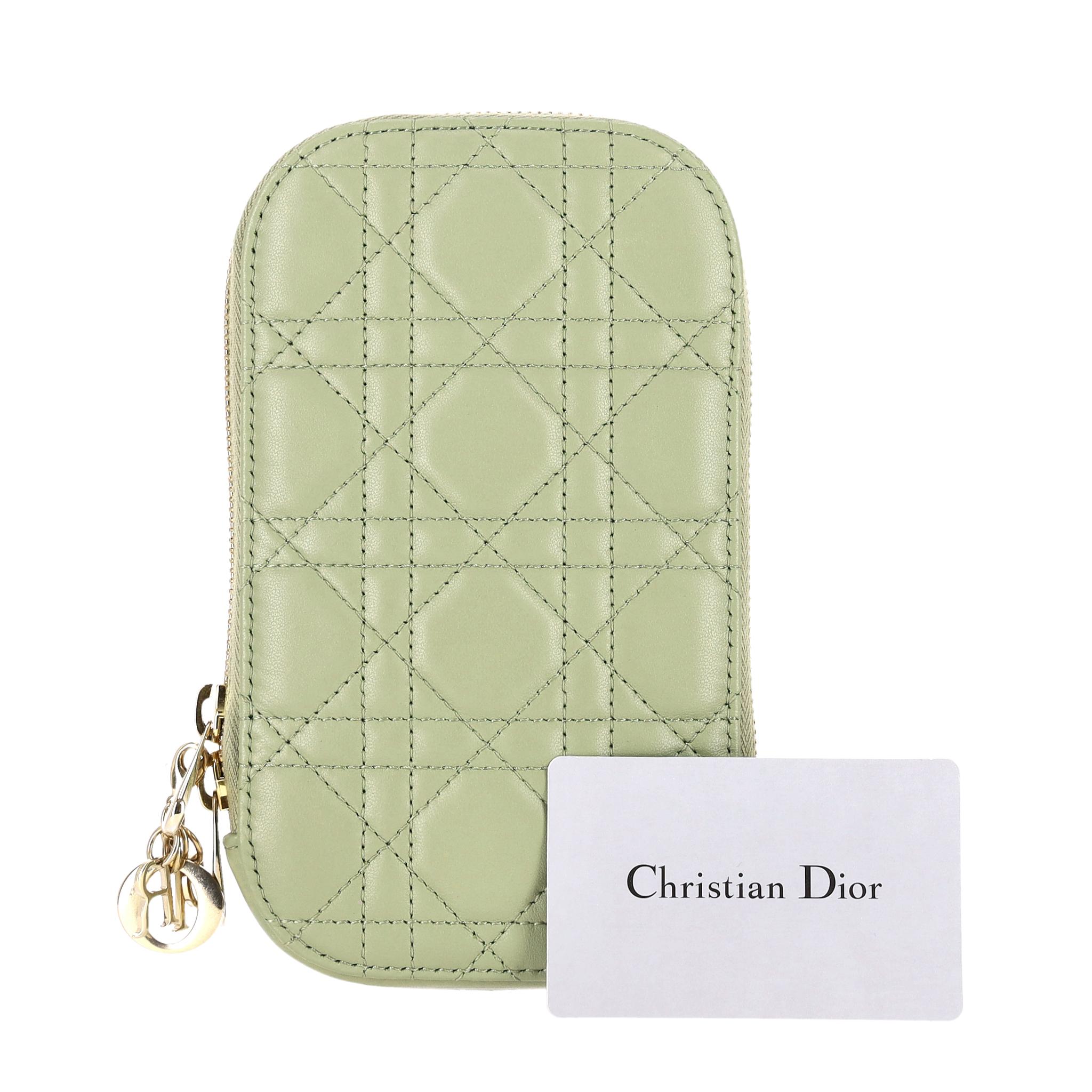 Beige Christian Dior Lady Dior Call'in Dior Cannage Lambskin Phone Holder For Sale
