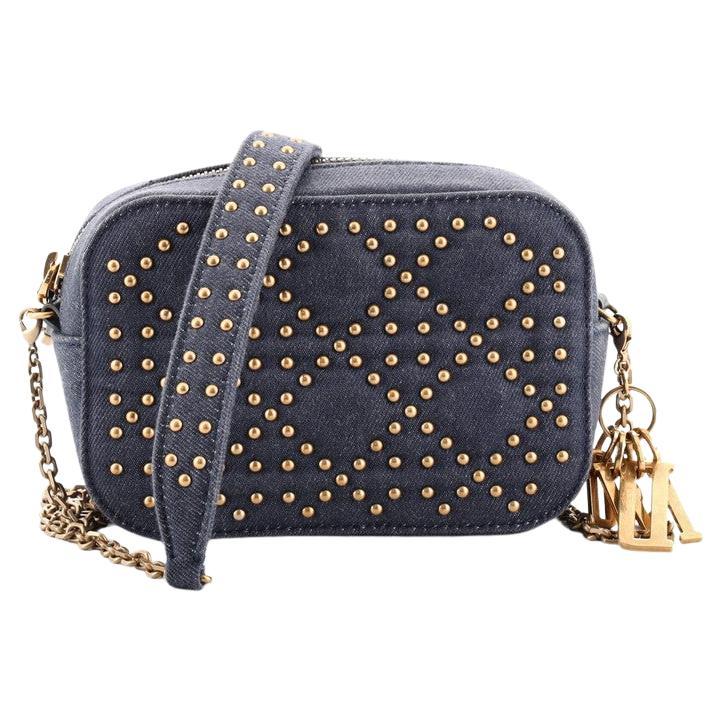 Christian Dior Lady Dior Camera Bag Cannage Studded Denim