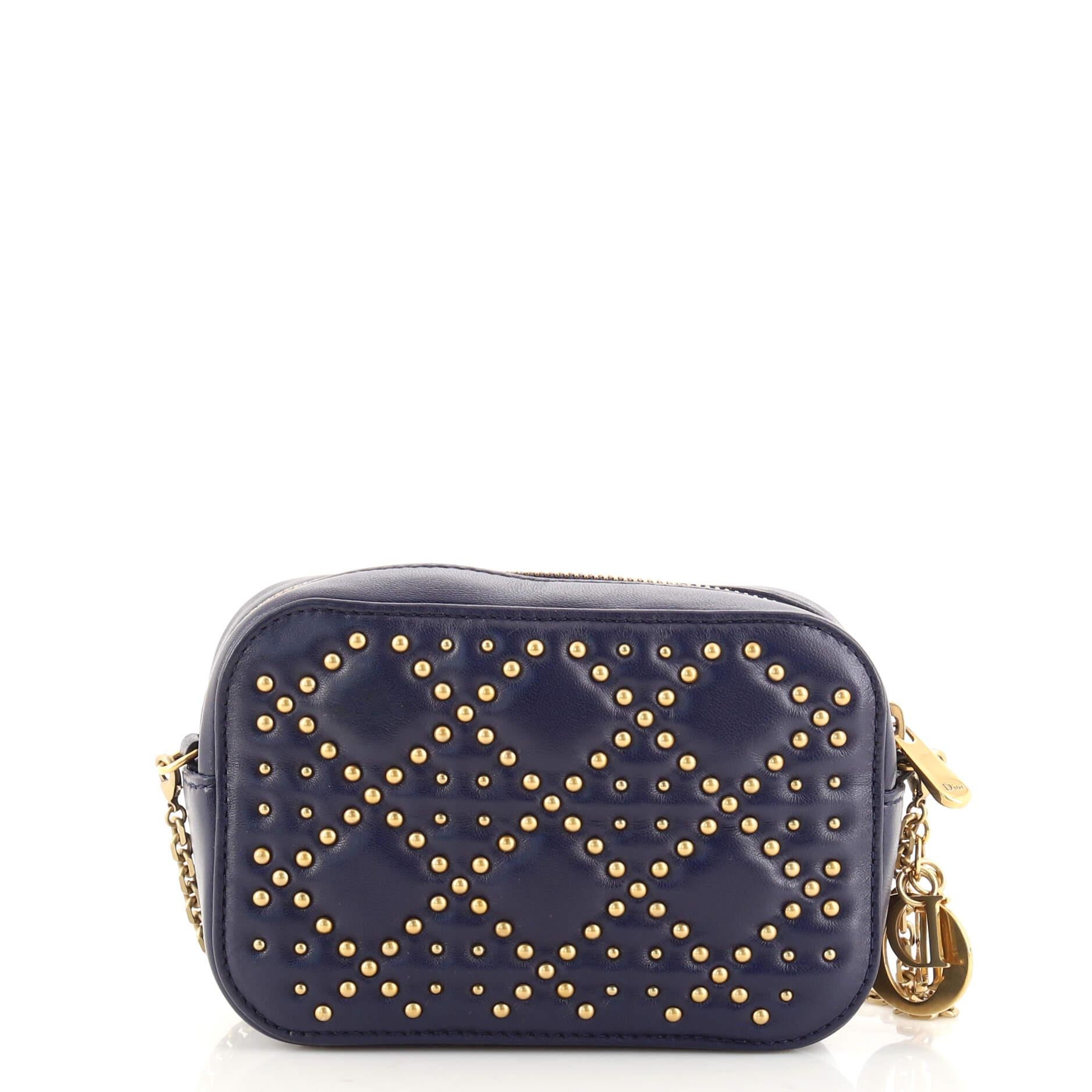 Christian Dior Lady Dior Camera Bag Cannage Studded Leather In Good Condition In NY, NY