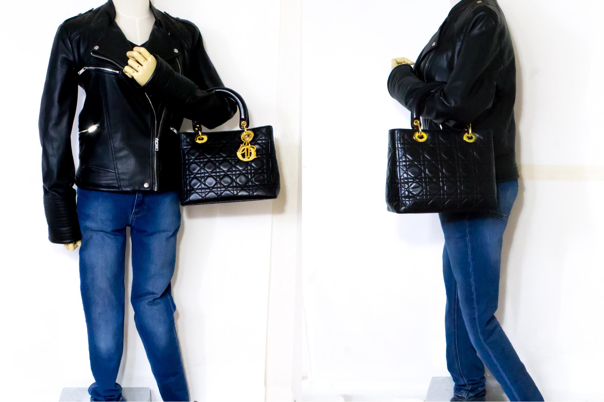 Christian Dior Lady Dior Cannage Handbag Bag Leather Black Vintage 6