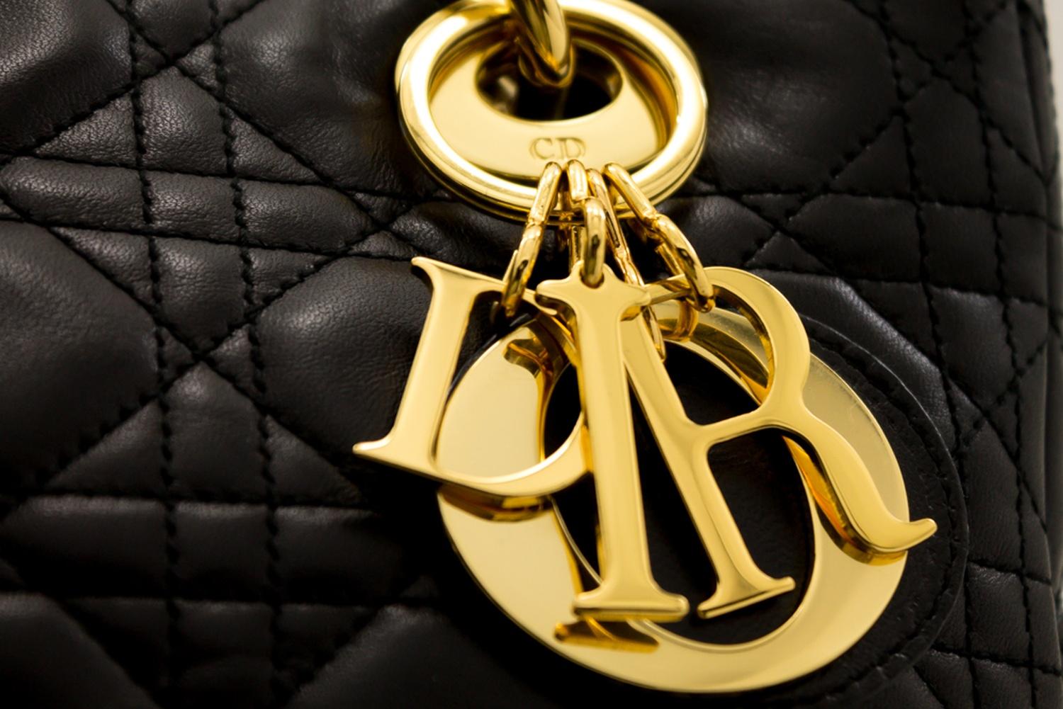 Christian Dior Lady Dior Cannage Handbag Bag Leather Black Vintage 7