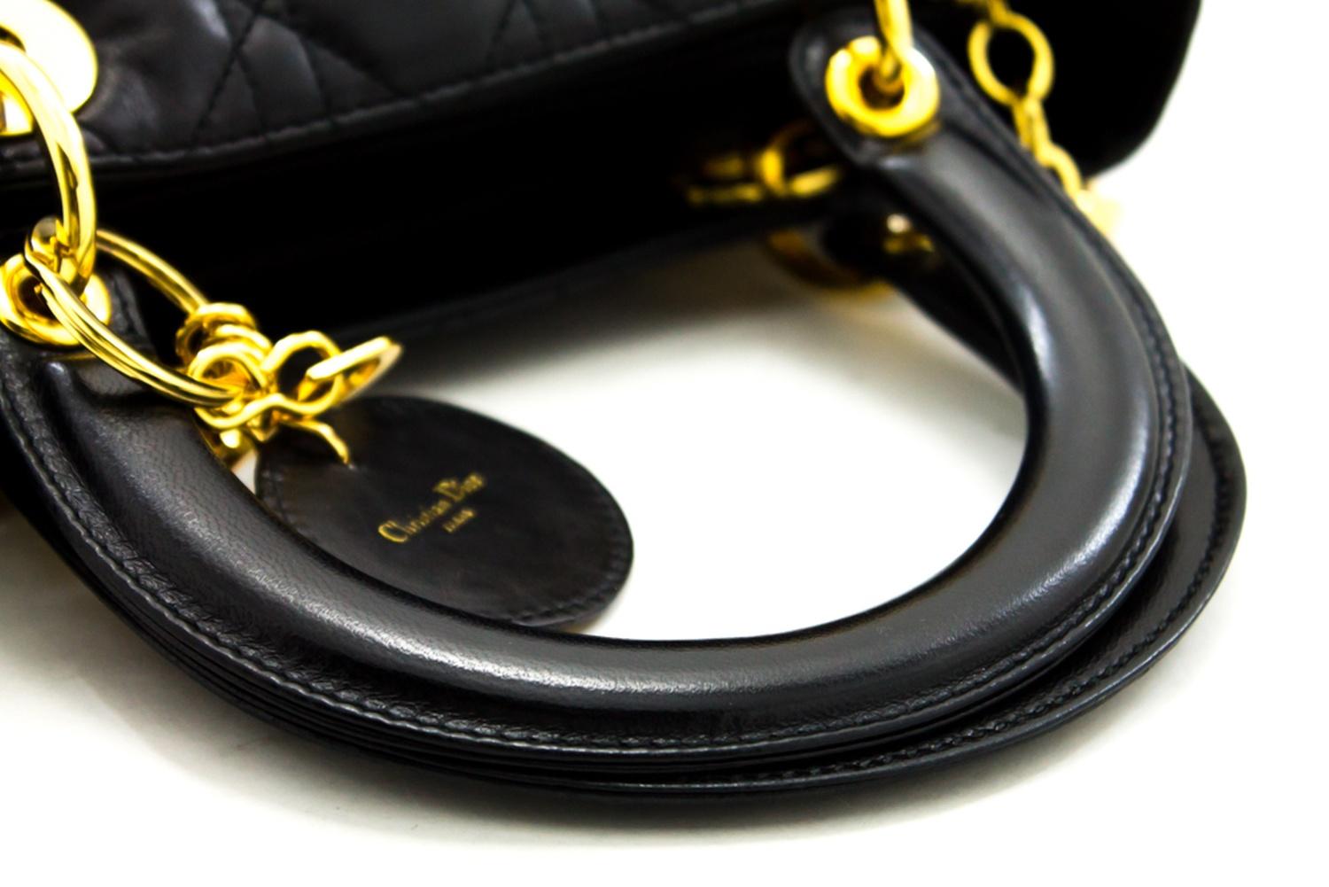 Christian Dior Lady Dior Cannage Handbag Bag Leather Black Vintage 8