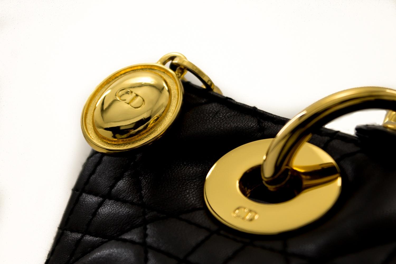 Christian Dior Lady Dior Cannage Handbag Bag Leather Black Vintage 9