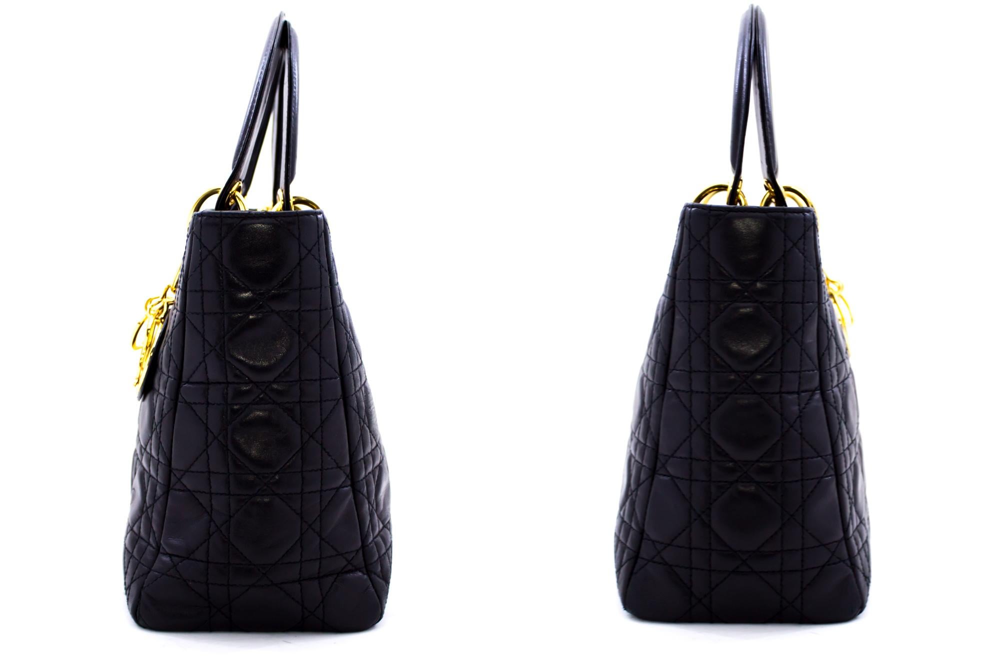 Women's Christian Dior Lady Dior Cannage Handbag Bag Leather Black Vintage