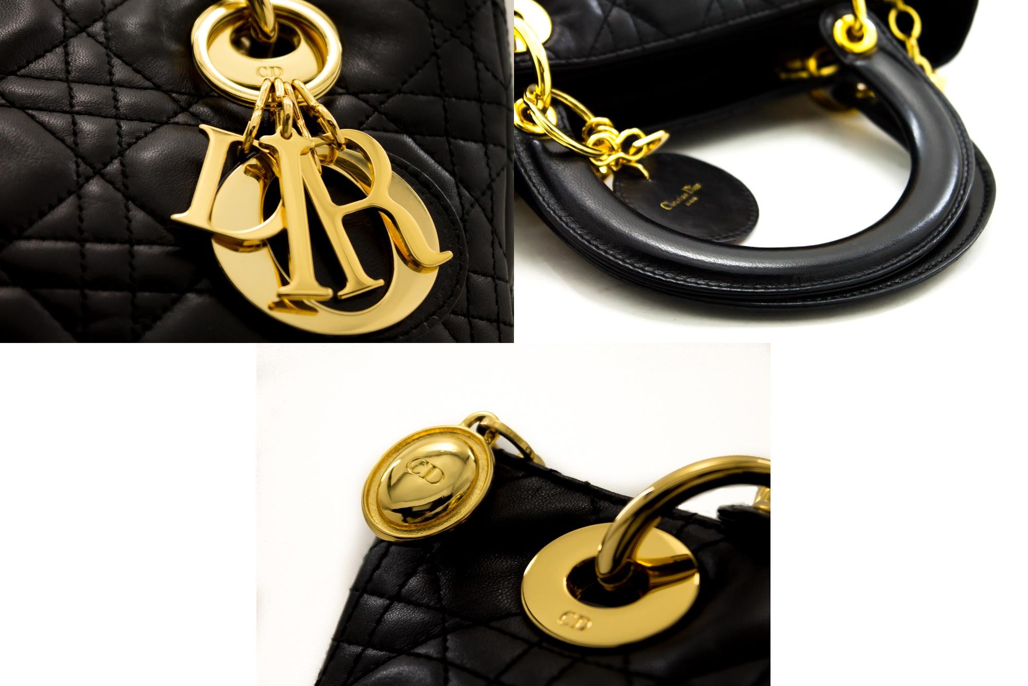 Christian Dior Lady Dior Cannage Handbag Bag Leather Black Vintage 2