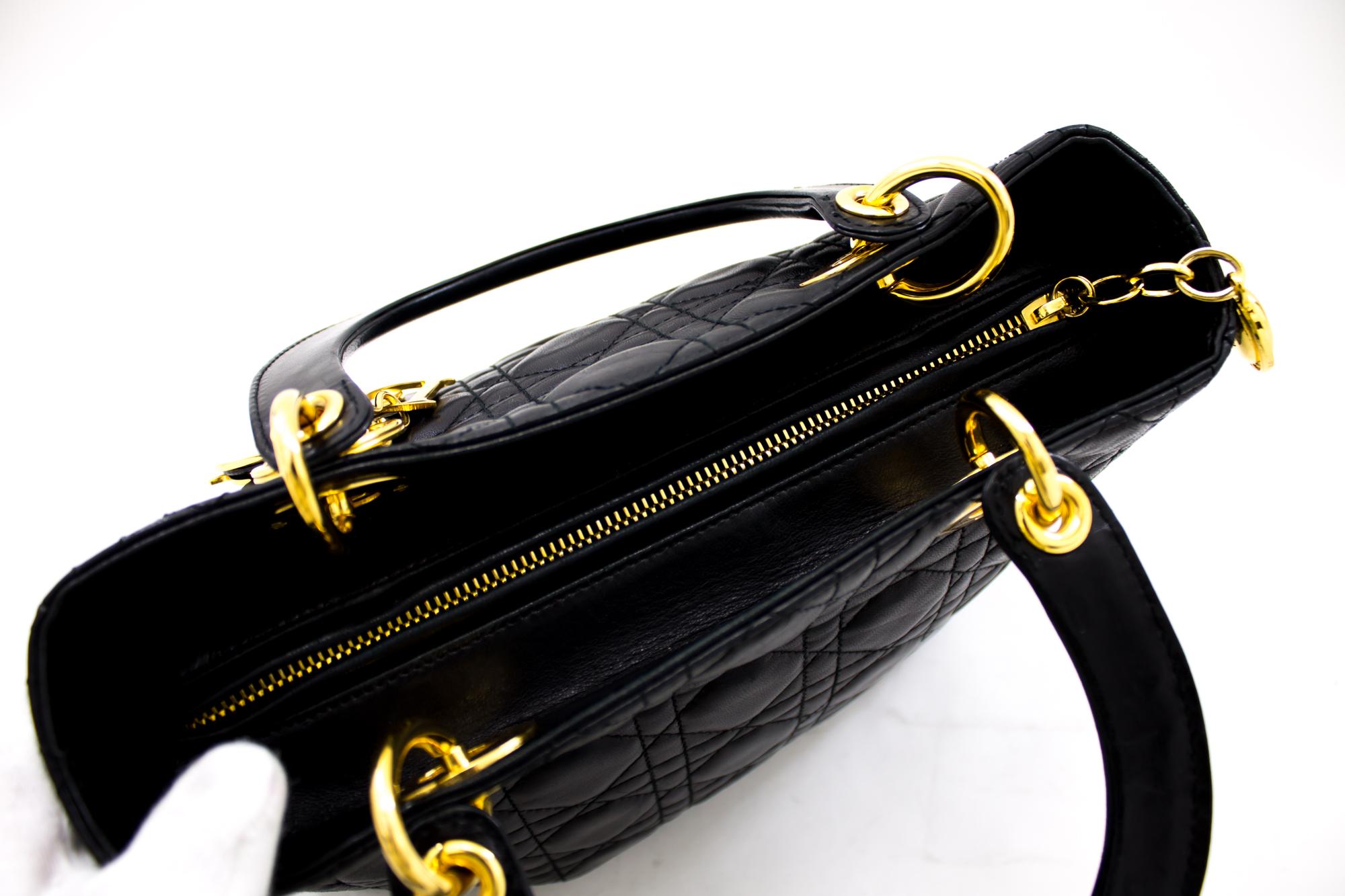 Christian Dior Lady Dior Cannage Handbag Bag Leather Black Vintage 4