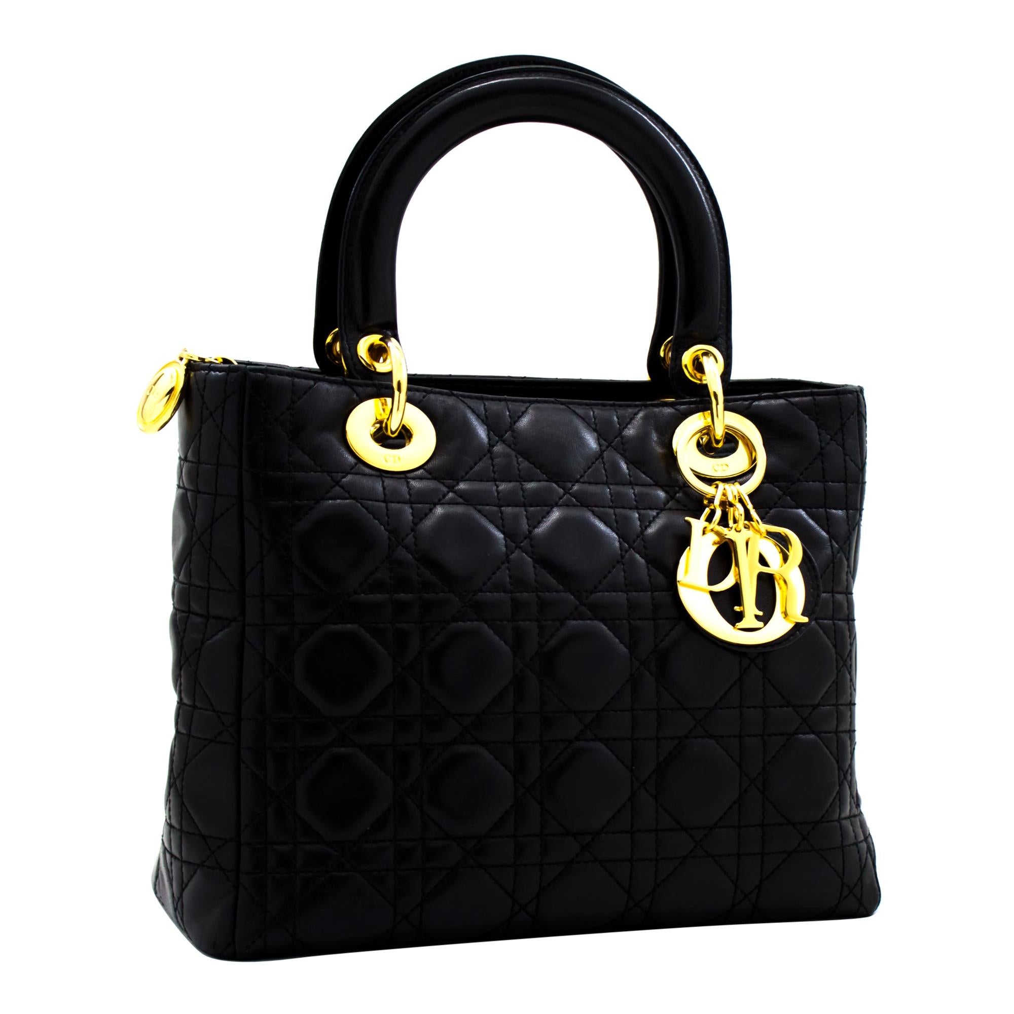 Christian Dior Lady Dior Cannage Handbag Bag Leather Black Vintage