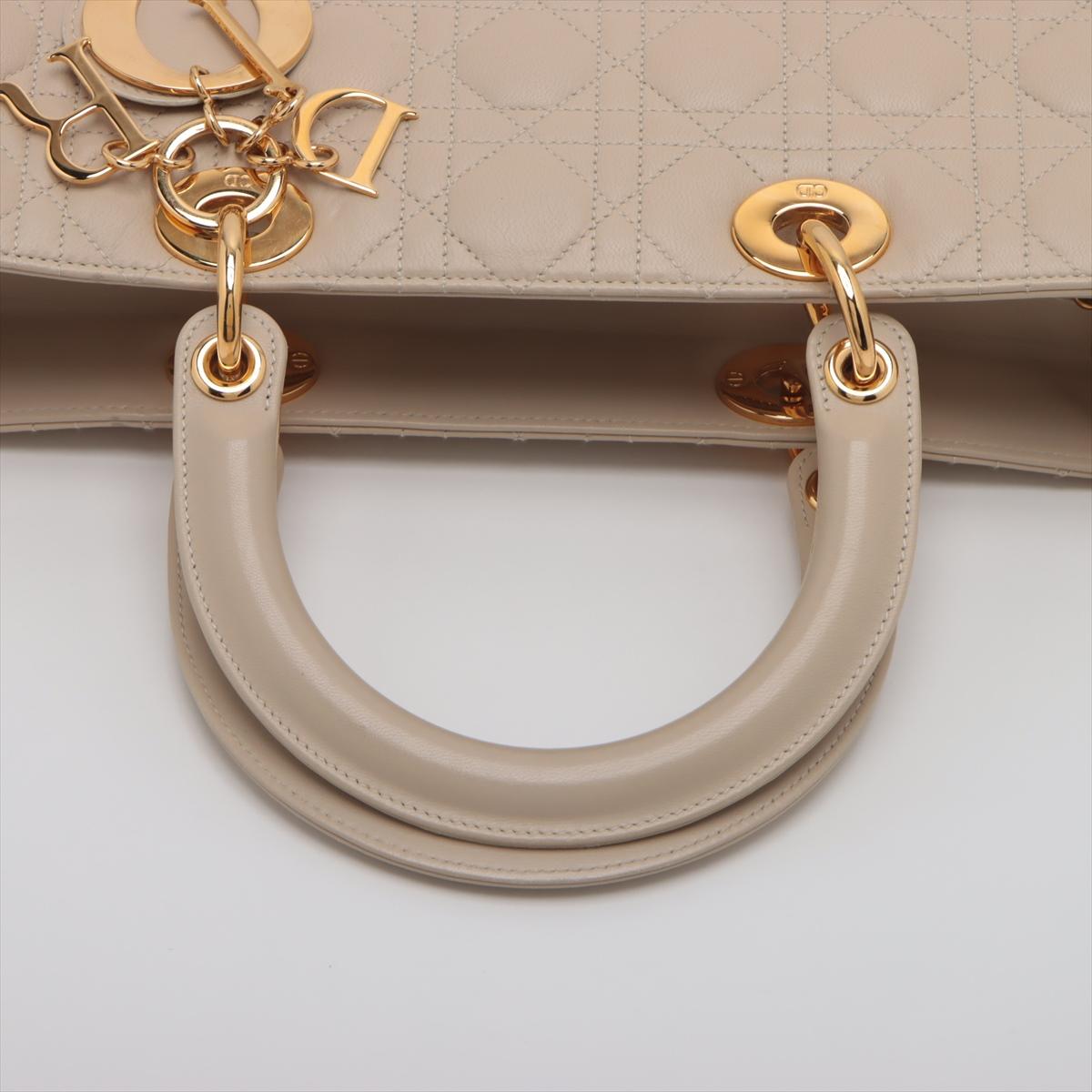 Christian Dior Lady Dior Cannage Large Leather Handbag Beige For Sale 2