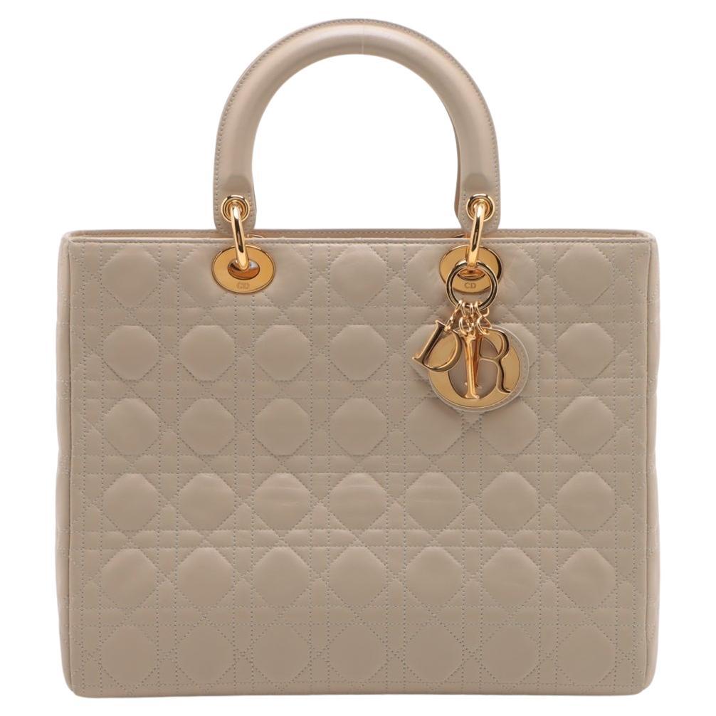 Christian Dior Lady Dior Cannage Large Leather Handbag Beige For Sale