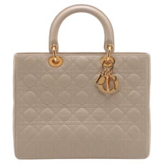 Christian Dior Lady Dior Cannage Large Leather Handbag Beige