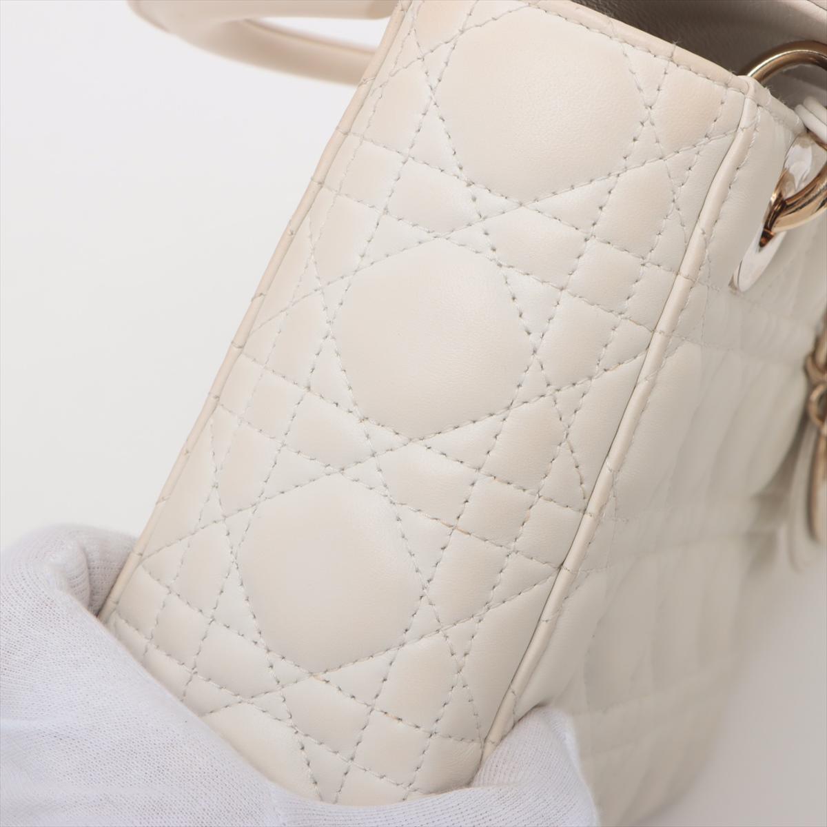 Christian Dior Lady Dior Cannage Leather Handbag White 7