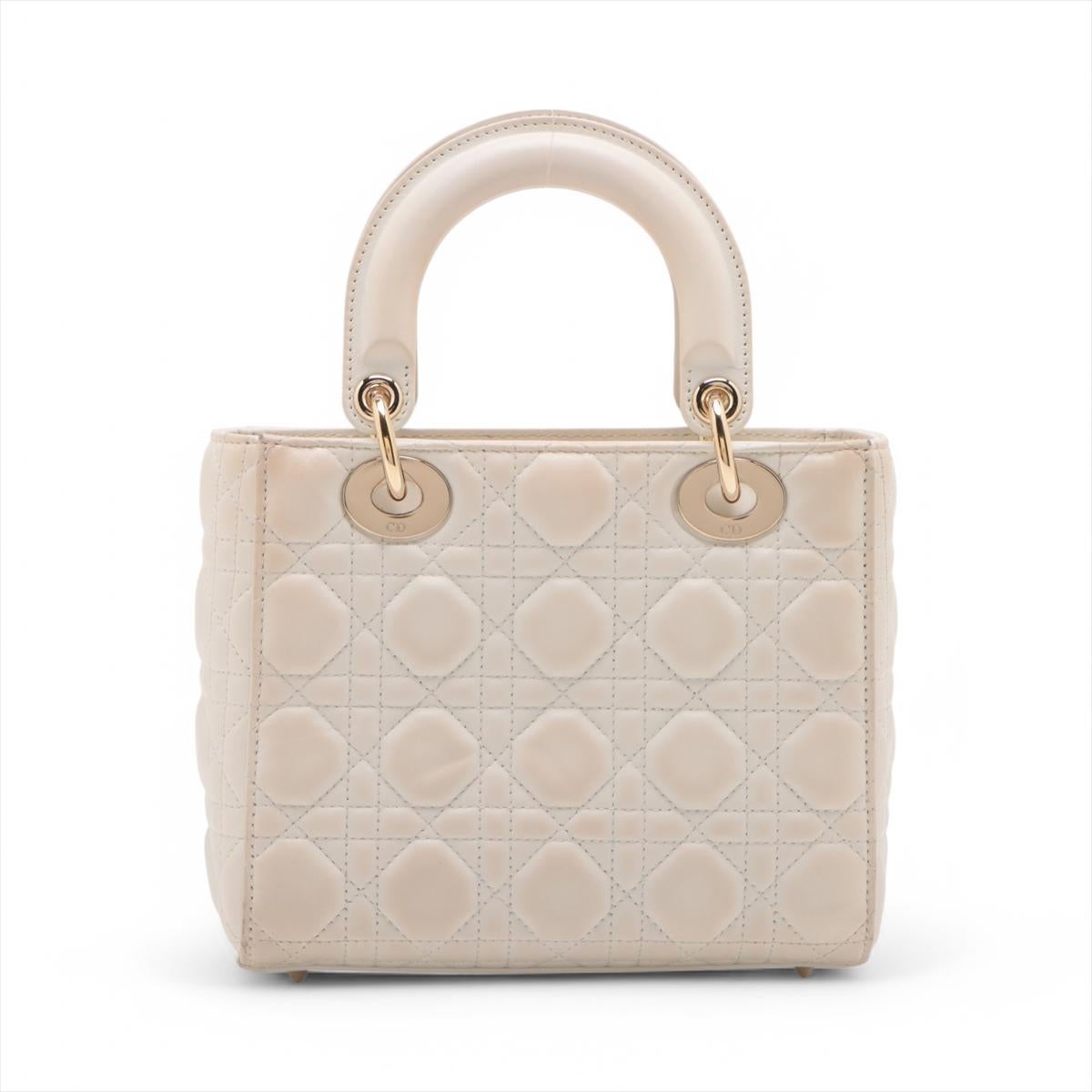 Christian Dior Lady Dior Cannage Leather Handbag White In Good Condition In Humacao, PR