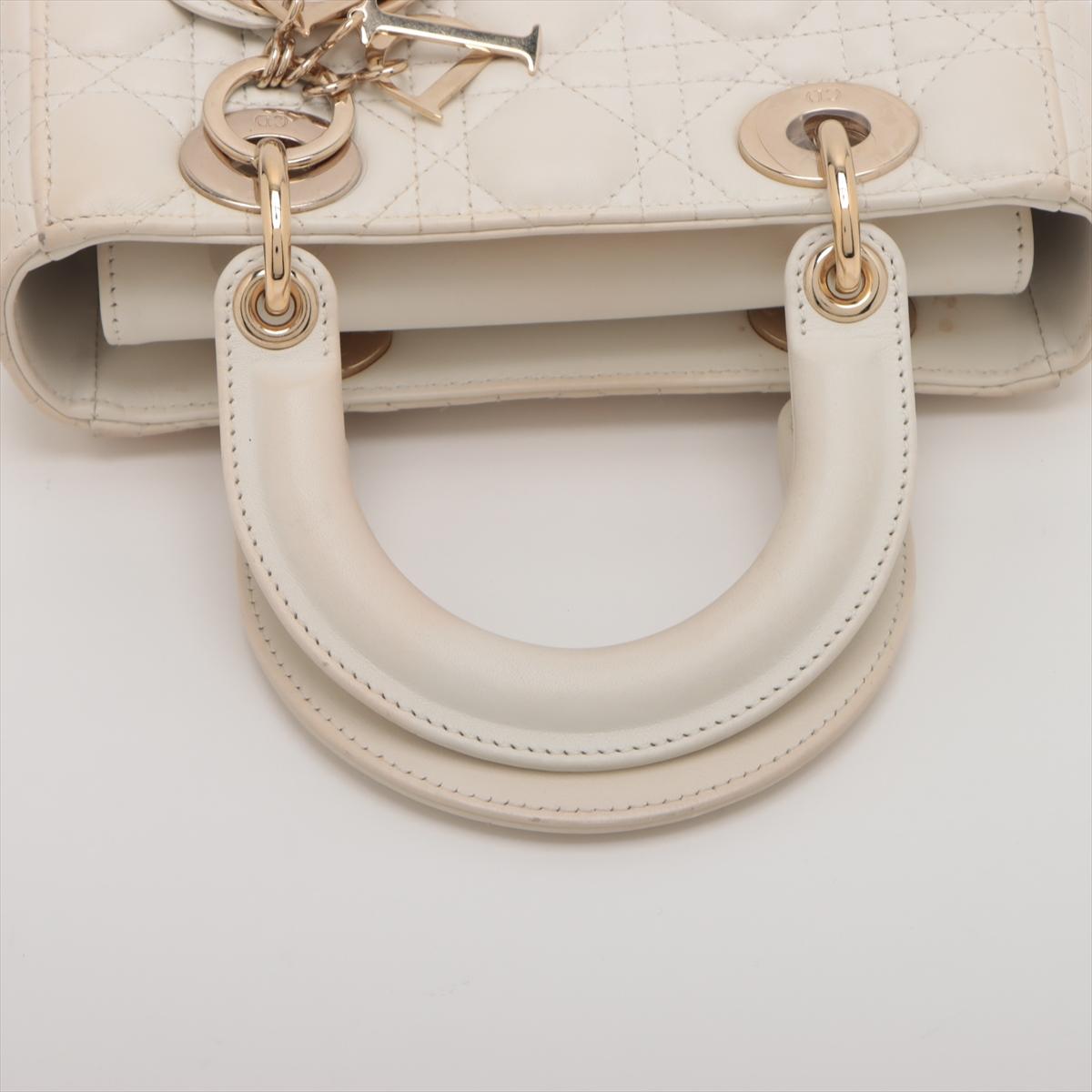Christian Dior Lady Dior Cannage Leather Handbag White 2