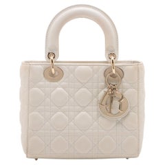Christian Dior Lady Dior Cannage Leather Handbag White