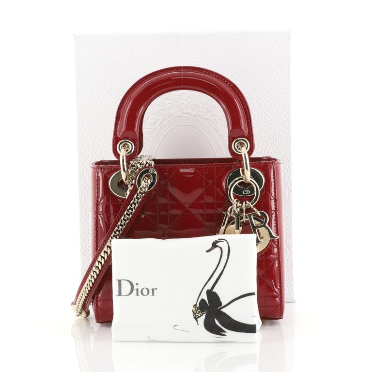 Christian Dior Lady Dior Chain Bag Cannage Quilt Patent Mini at 1stDibs