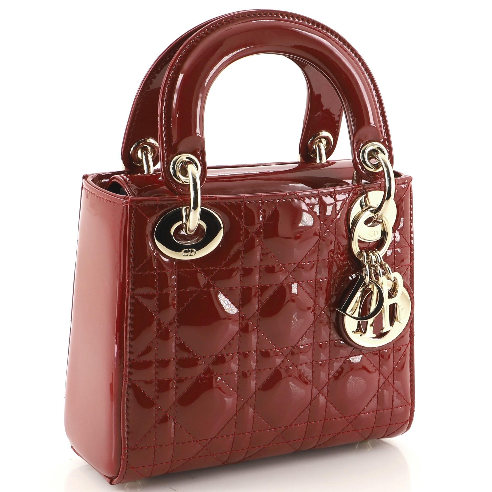 Brown Christian Dior Lady Dior Chain Bag Cannage Quilt Patent Mini