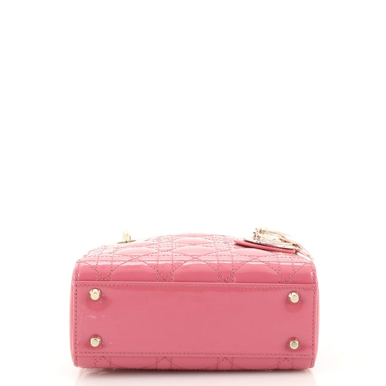 Christian Dior Lady Dior Chain Bag Cannage Quilt Patent Mini at 1stDibs