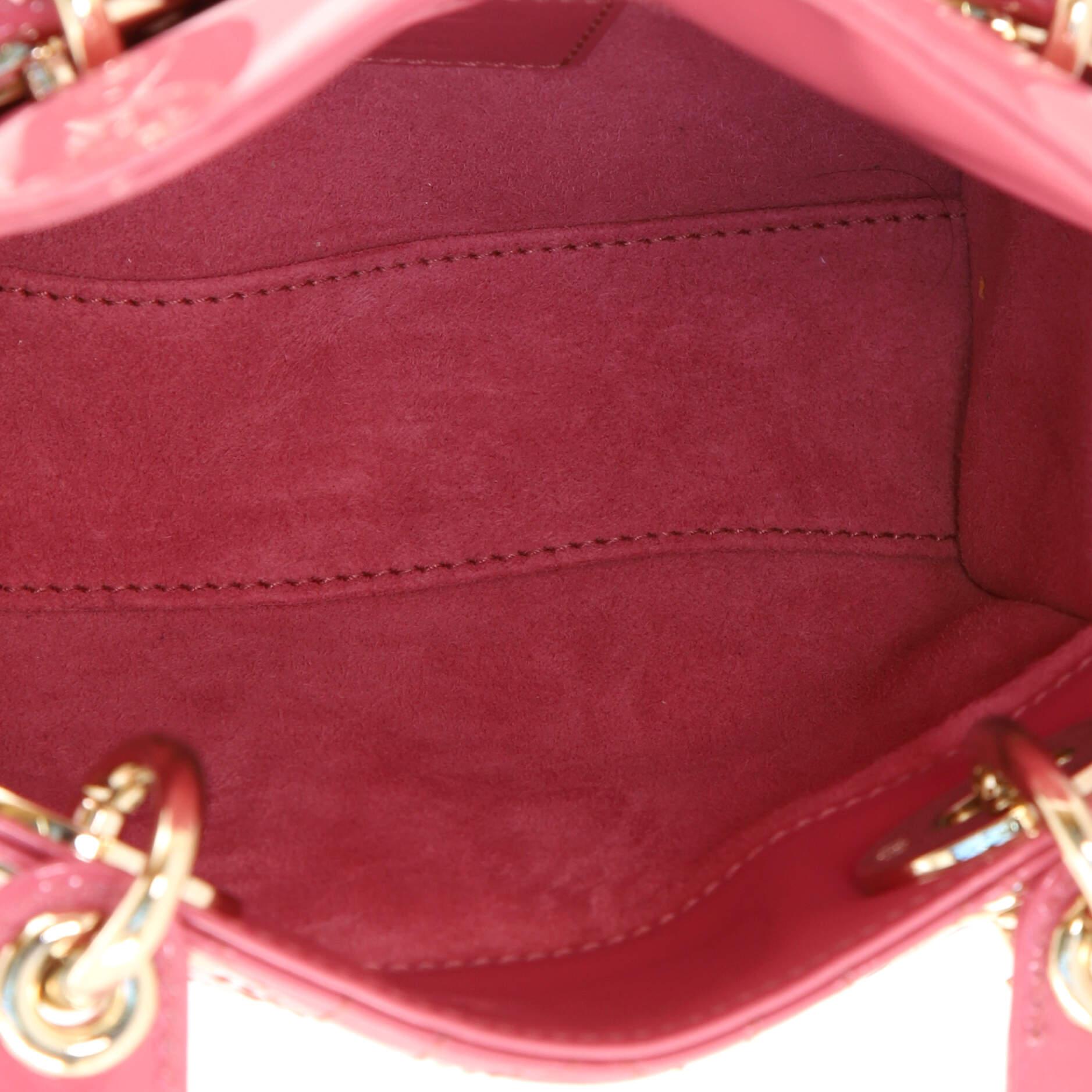 Christian Dior Lady Dior Chain Bag Cannage Quilt Patent Mini In Good Condition In NY, NY
